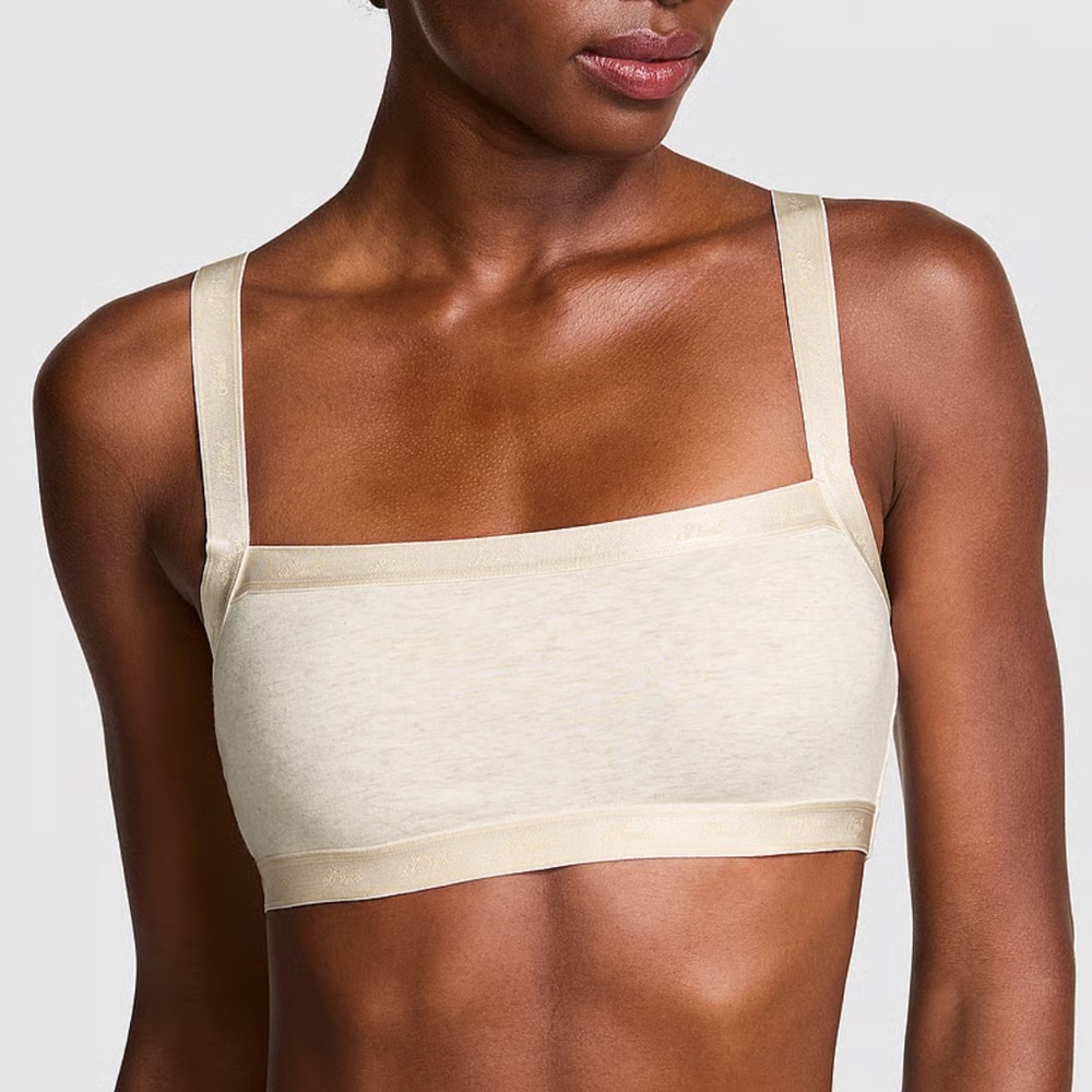 Victoria's Secret PINK Logo Cotton Straight-Neck Bandeau Bralette